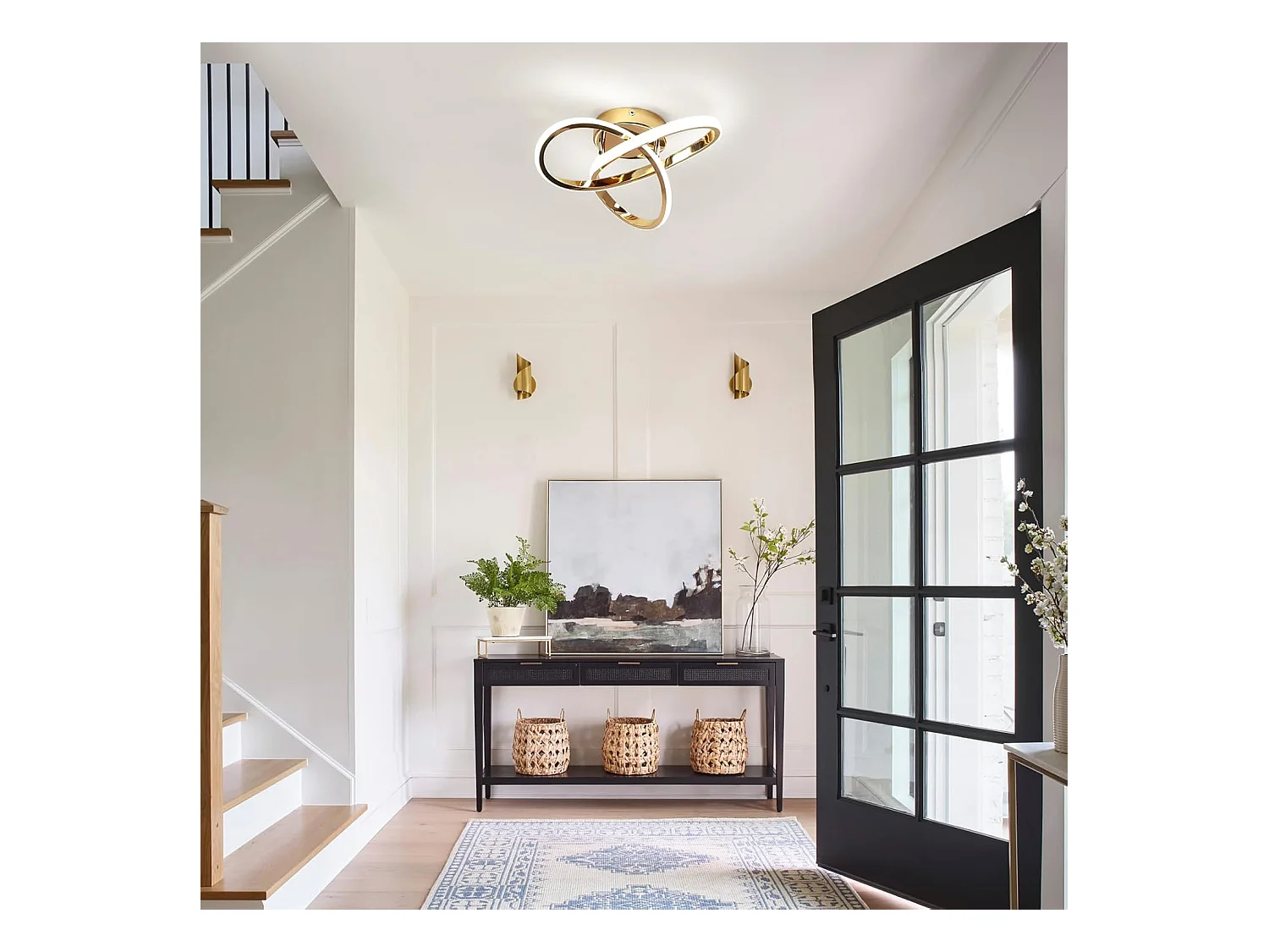 Plafonnier LED 30 W, lumière blanche froide 6 500 K, 3 375 lm, design moderne doré, motif floral, pour salon, chambre, cuisine et couloir.