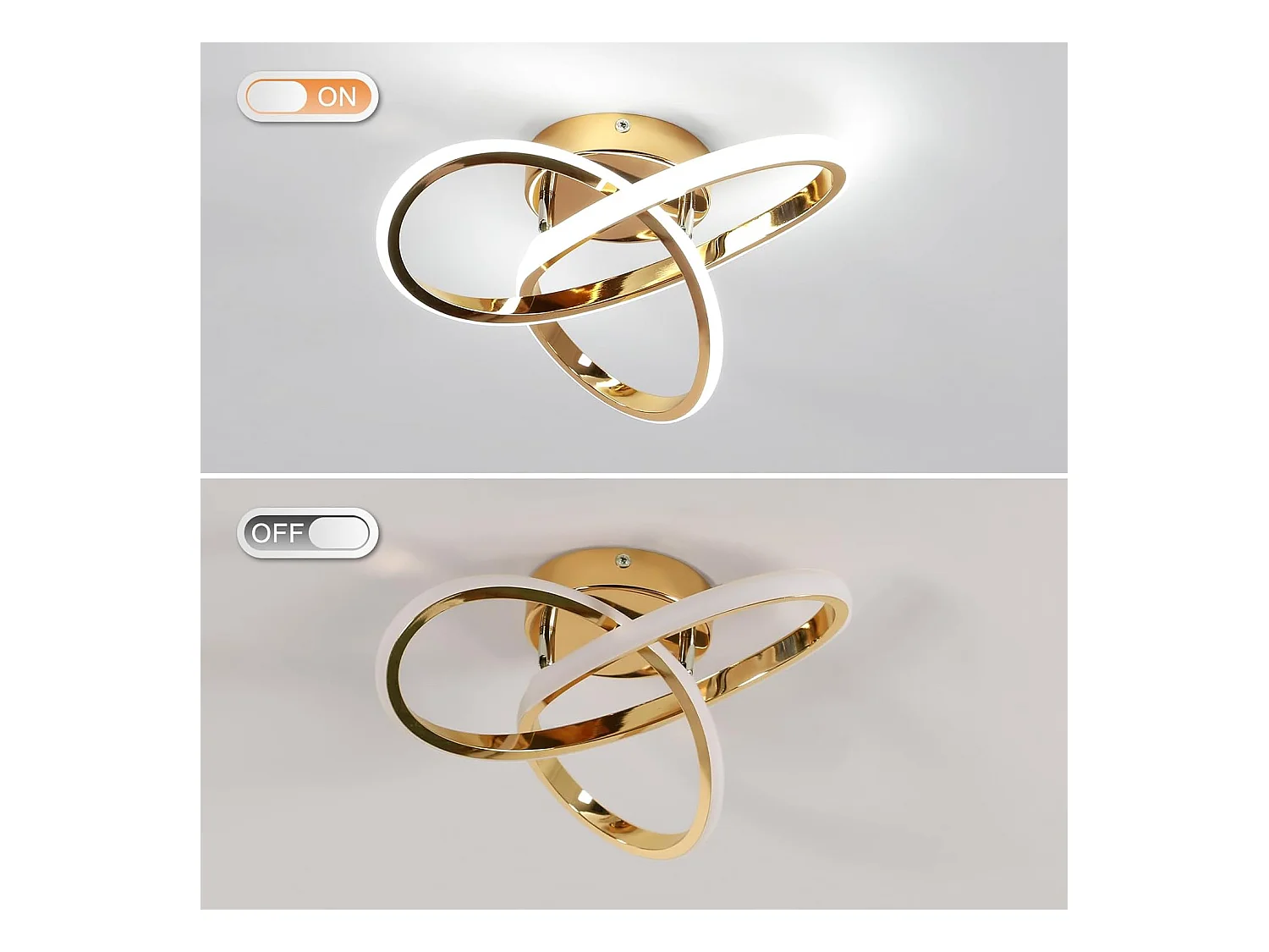 Plafonnier LED 30 W, lumière blanche froide 6 500 K, 3 375 lm, design moderne doré, motif floral, pour salon, chambre, cuisine et couloir.