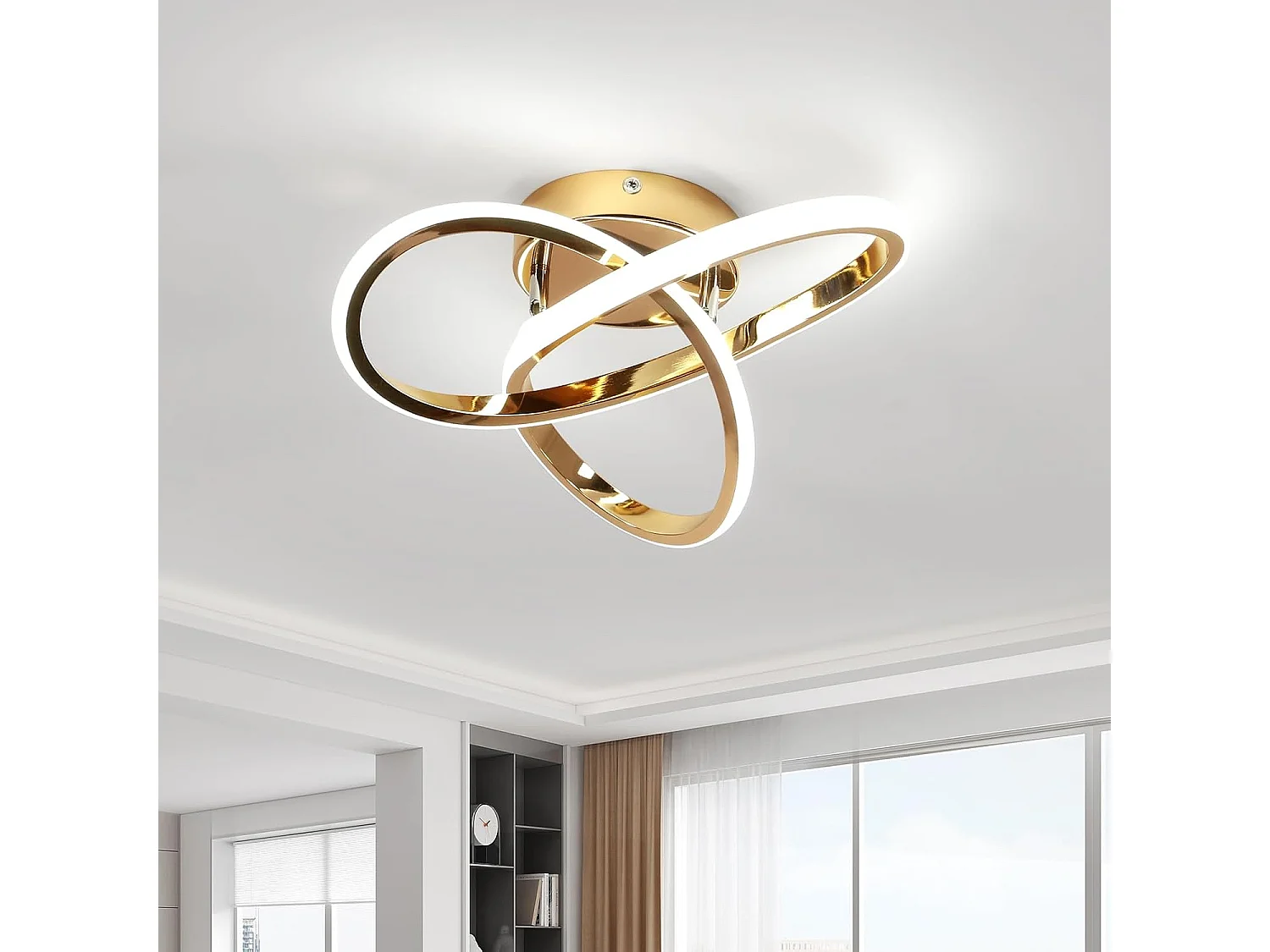 Plafonnier LED 30 W, lumière blanche froide 6 500 K, 3 375 lm, design moderne doré, motif floral, pour salon, chambre, cuisine et couloir.