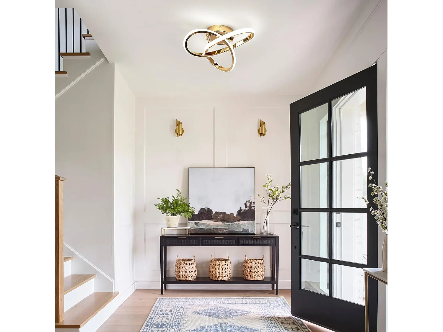 Plafonnier LED 30 W, lumière blanche froide 6 500 K, 3 375 lm, design moderne doré, motif floral, pour salon, chambre, cuisine et couloir.