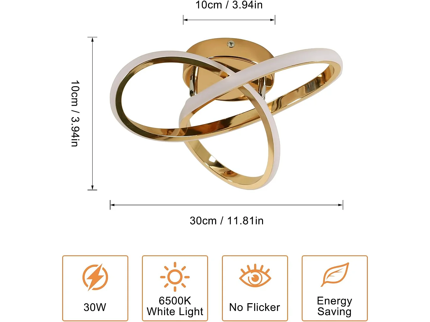 Plafonnier LED 30 W, lumière blanche froide 6 500 K, 3 375 lm, design moderne doré, motif floral, pour salon, chambre, cuisine et couloir.