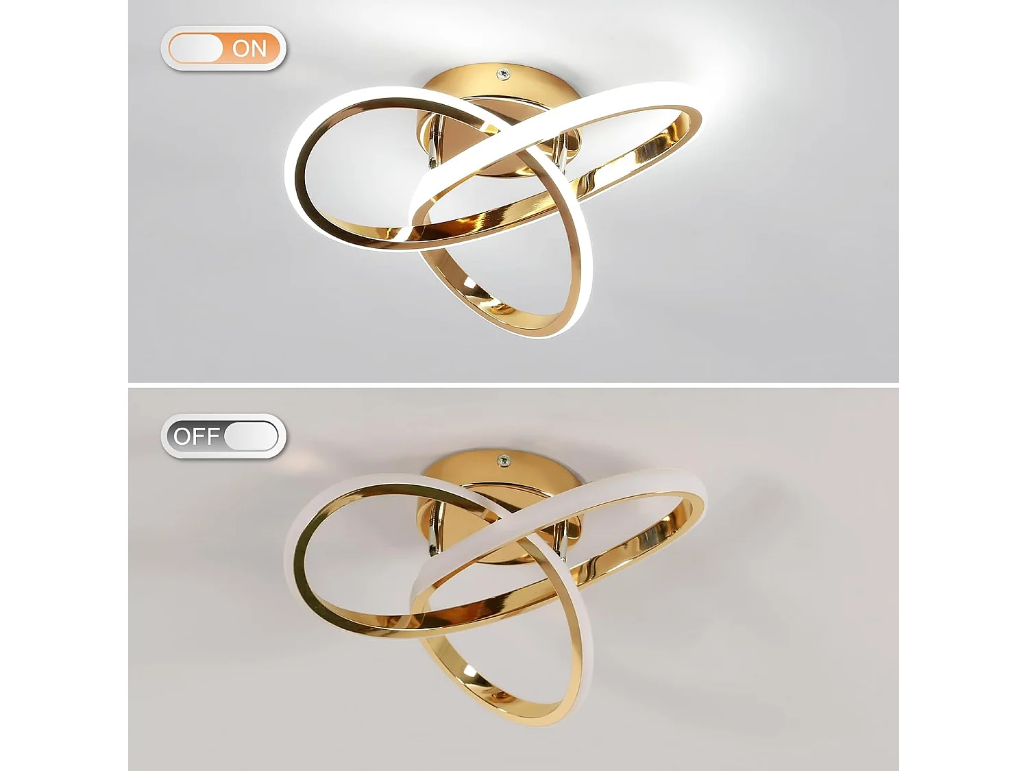 Plafonnier LED 30 W, lumière blanche froide 6 500 K, 3 375 lm, design moderne doré, motif floral, pour salon, chambre, cuisine et couloir.