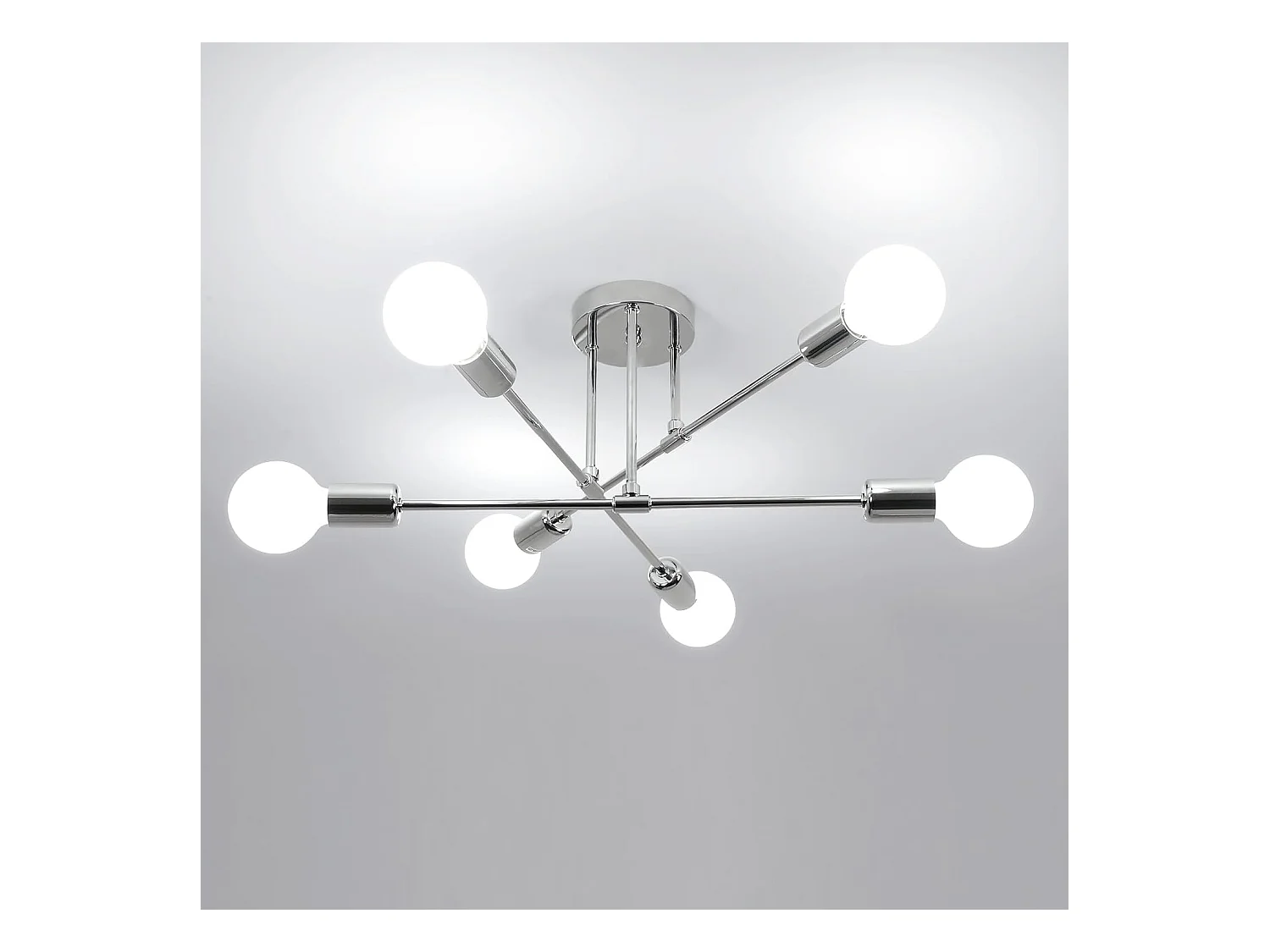 Plafonnier de style industriel moderne, plafonnier 6 lumières E27, lampe suspendue pour chambre, salon, cuisine, salle à manger, chromé