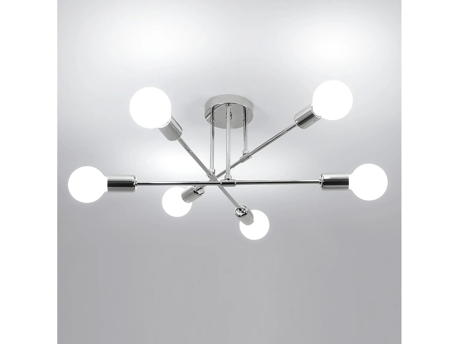 Plafonnier de style industriel moderne, plafonnier 6 lumières E27, lampe suspendue pour chambre, salon, cuisine, salle à manger, chromé