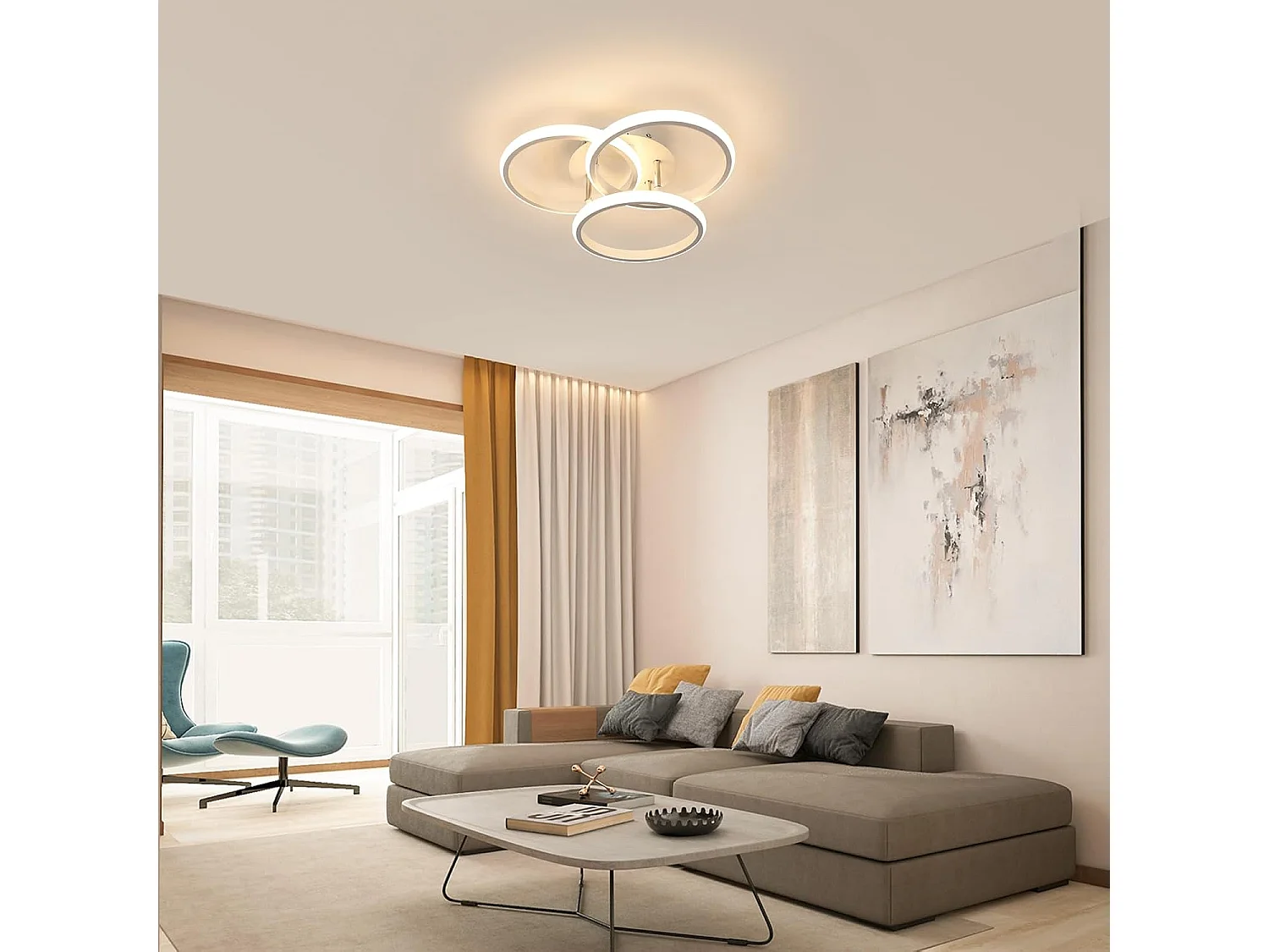 Plafonnier LED 40W 4500 lm, lumière blanche chaude 3000K, rond et moderne, pour chambre, couloir, cuisine, balcon, diamètre 40cm