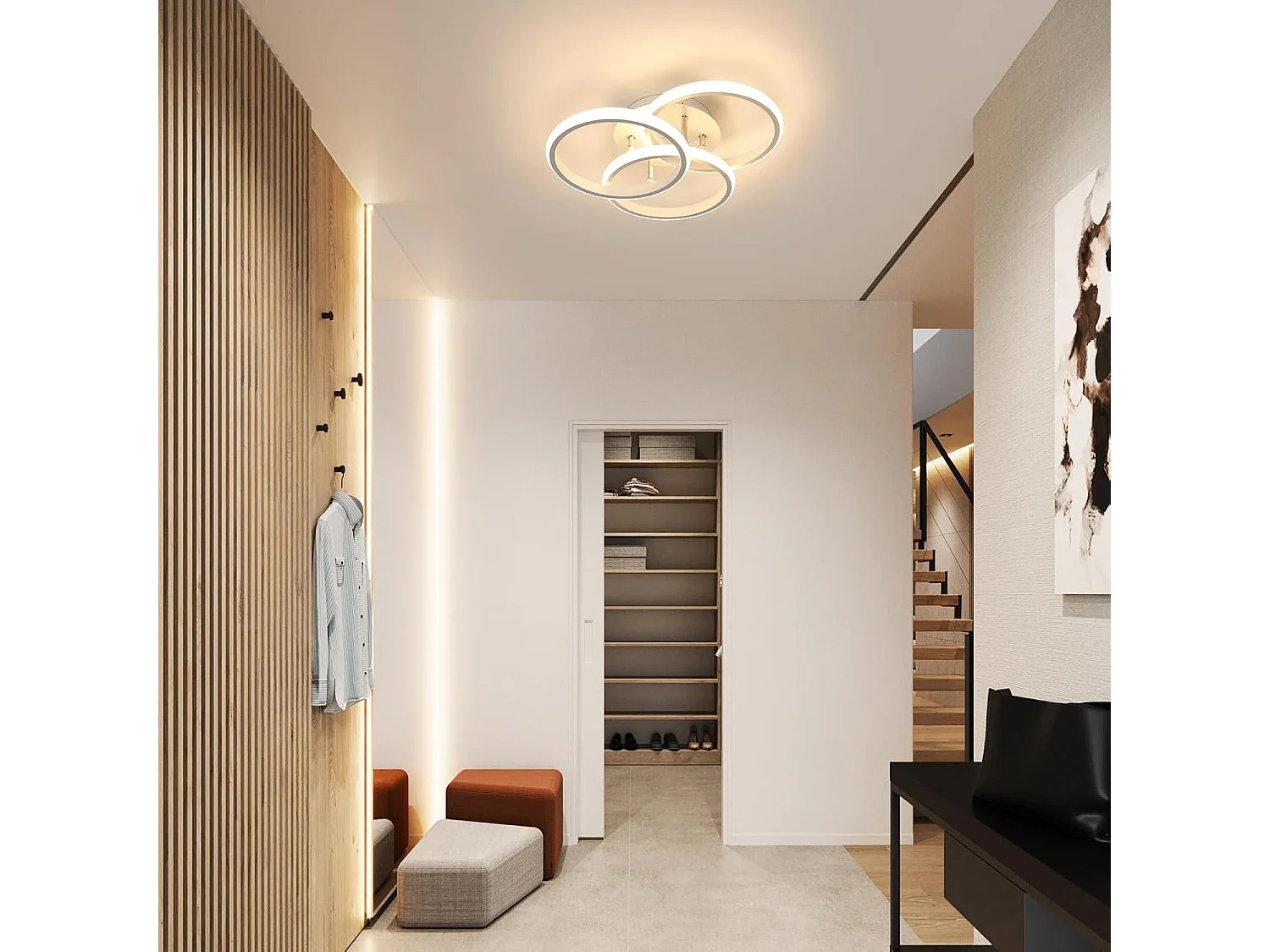 Plafonnier LED 40W 4500 lm, lumière blanche chaude 3000K, rond et moderne, pour chambre, couloir, cuisine, balcon, diamètre 40cm