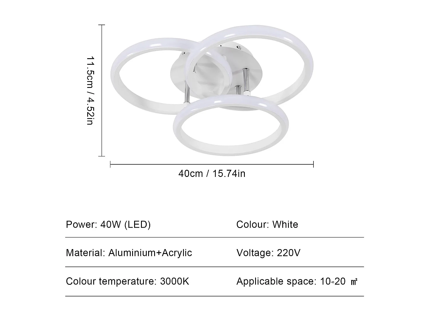 Plafonnier LED 40W 4500 lm, lumière blanche chaude 3000K, rond et moderne, pour chambre, couloir, cuisine, balcon, diamètre 40cm