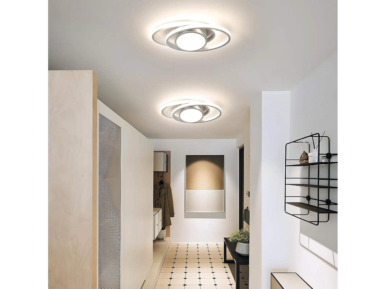 Plafonnier LED à intensité variable, 39W, 4387lm, moderne, avec télécommande et application, argenté, 3000K-6500K, pour salon, chambre, 38,5cm