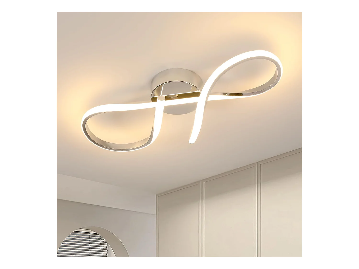 Plafonnier LED 24W, aluminium, lumière chaude 3000K, chrome, style moderne, convient pour salon, chambre, salle à manger, couloir, 50cm