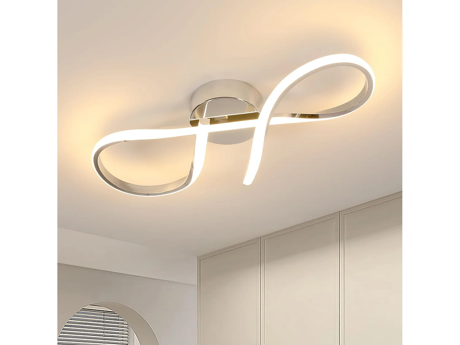 Plafonnier LED 24W, aluminium, lumière chaude 3000K, chrome, style moderne, convient pour salon, chambre, salle à manger, couloir, 50cm