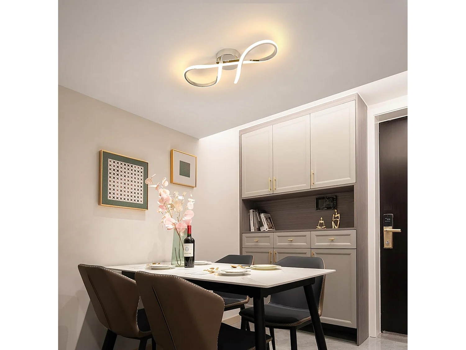 Plafonnier LED 24W, aluminium, lumière chaude 3000K, chrome, style moderne, convient pour salon, chambre, salle à manger, couloir, 50cm