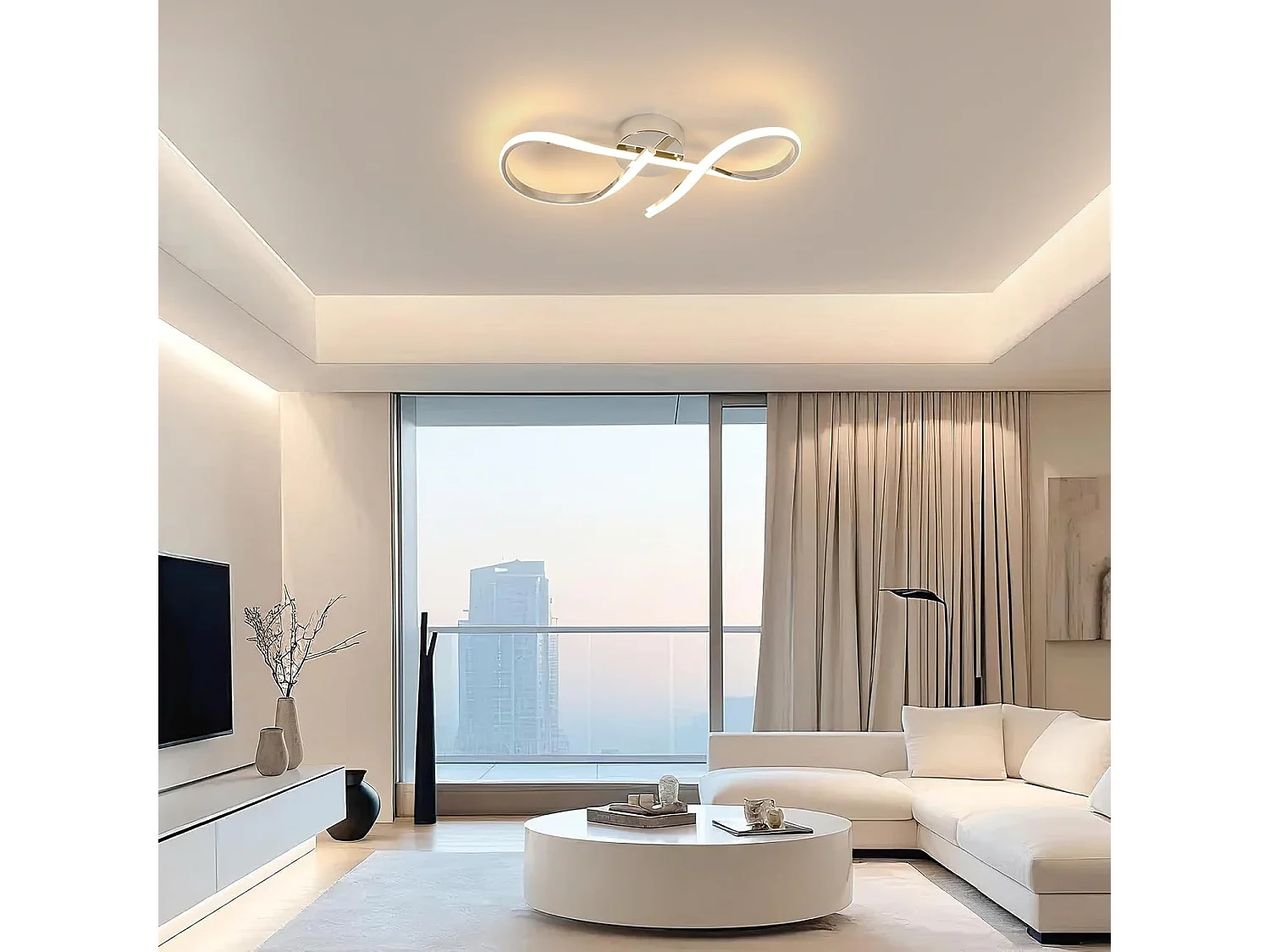 Plafonnier LED 24W, aluminium, lumière chaude 3000K, chrome, style moderne, convient pour salon, chambre, salle à manger, couloir, 50cm