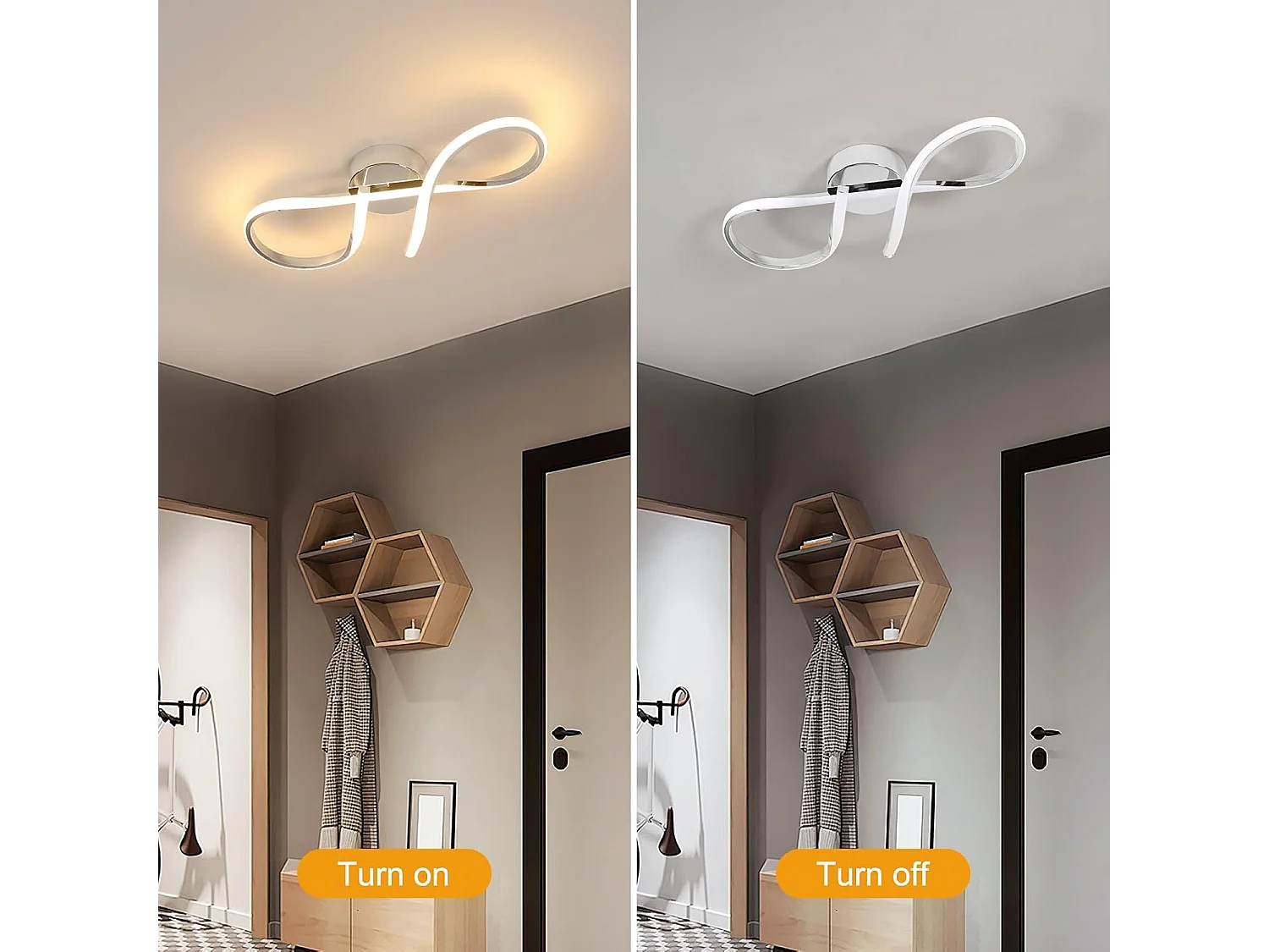 Plafonnier LED 24W, aluminium, lumière chaude 3000K, chrome, style moderne, convient pour salon, chambre, salle à manger, couloir, 50cm