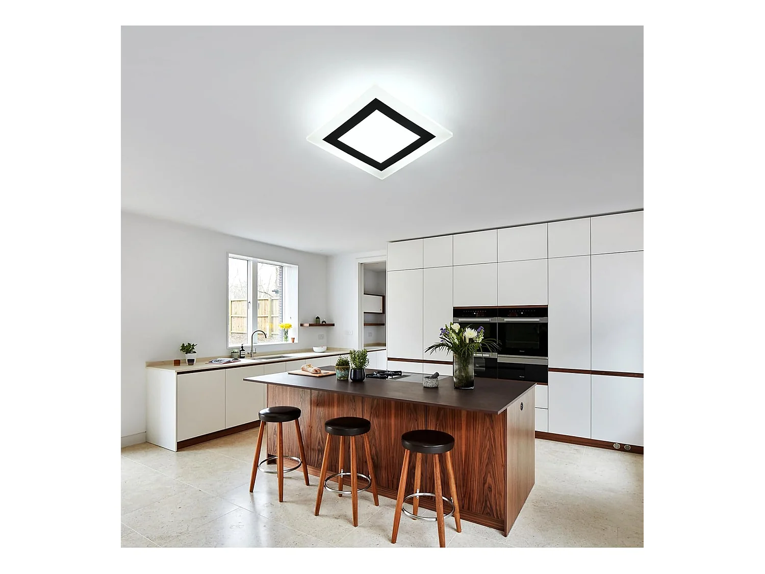 Plafonnier LED créatif 24W 2500lm, carré en aluminium et acrylique, pour salon, chambre, cuisine, salle à manger, lumière blanche froide 6500K