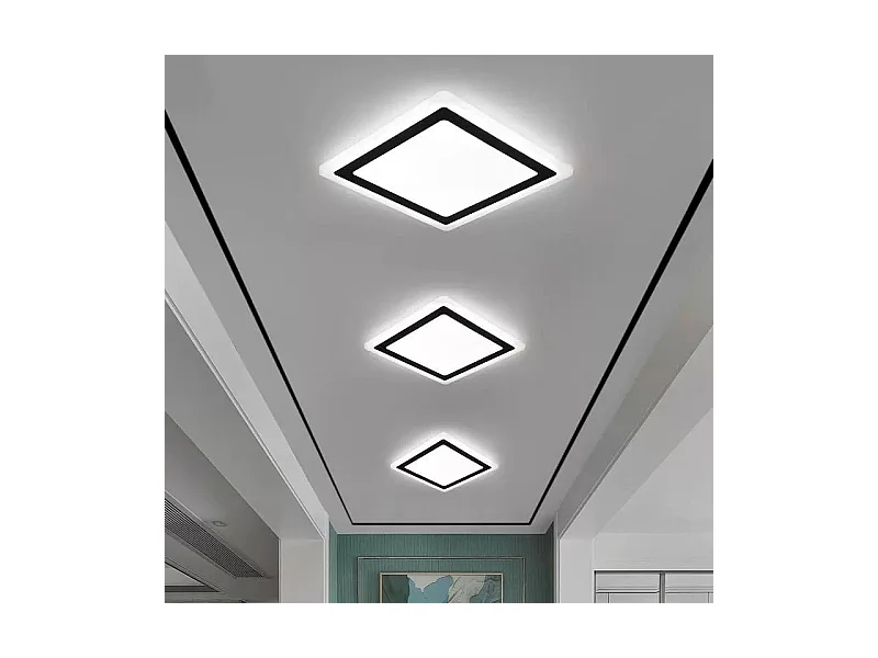 Plafonnier LED créatif 24W 2500lm, carré en aluminium et acrylique, pour salon, chambre, cuisine, salle à manger, lumière blanche froide 6500K