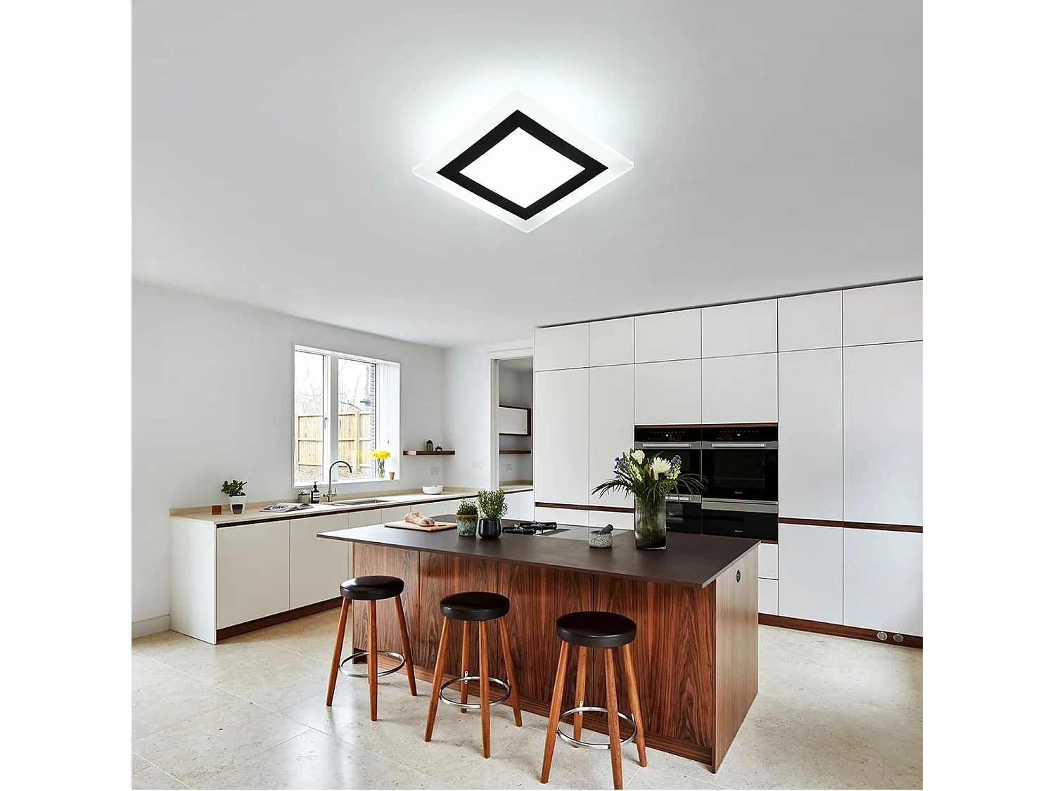 Plafonnier LED créatif 24W 2500lm, carré en aluminium et acrylique, pour salon, chambre, cuisine, salle à manger, lumière blanche froide 6500K