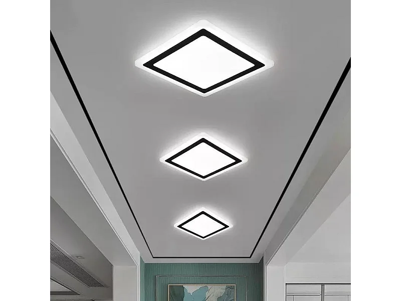 Plafonnier LED créatif 24W 2500lm, carré en aluminium et acrylique, pour salon, chambre, cuisine, salle à manger, lumière blanche froide 6500K