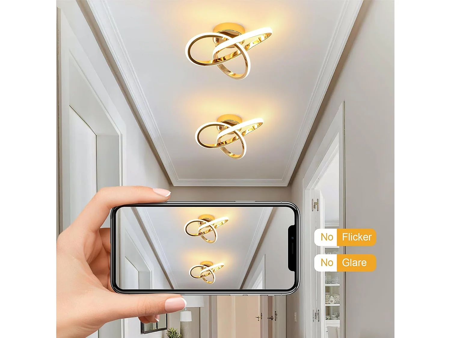 Plafonnier LED moderne, 22 W, 2 500 lm, design en forme de trèfle, pour chambre, couloir, cuisine, salle de bain, lumière blanche chaude 3000 K