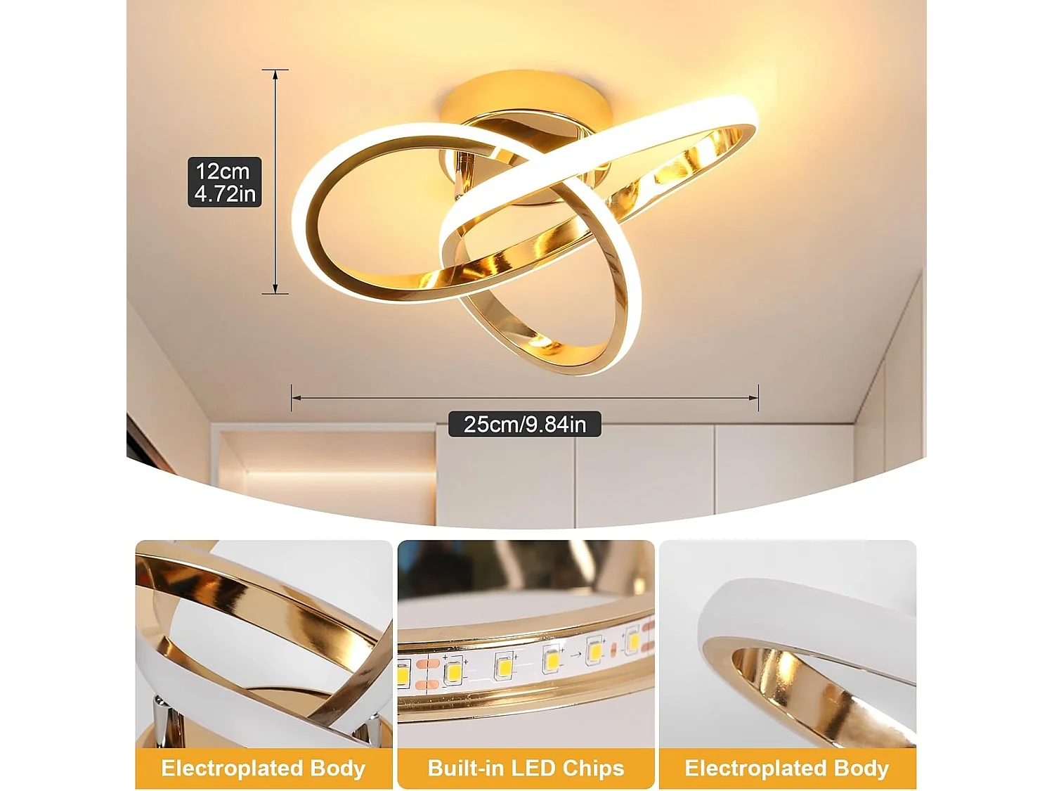 Plafonnier LED moderne, 22 W, 2 500 lm, design en forme de trèfle, pour chambre, couloir, cuisine, salle de bain, lumière blanche chaude 3000 K