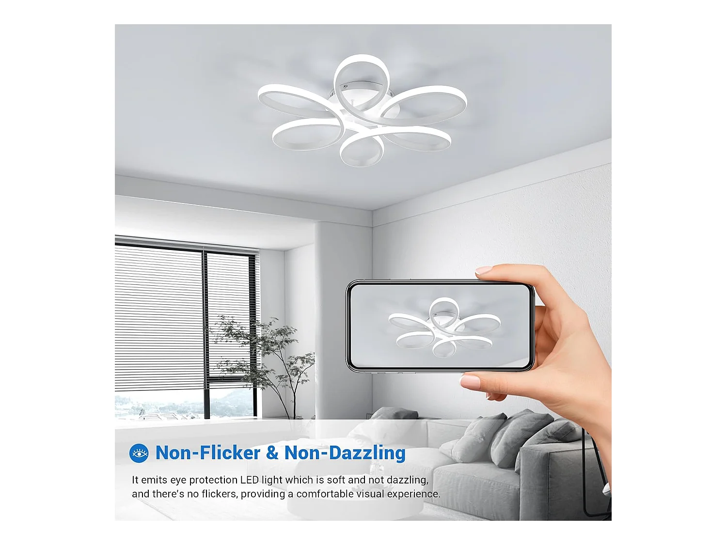 Plafonnier LED, 75W, 6750lm, plafonnier LED, style moderne, plafonnier de salon, blanc, 6500K, lumière blanc froid, diamètre 59 cm