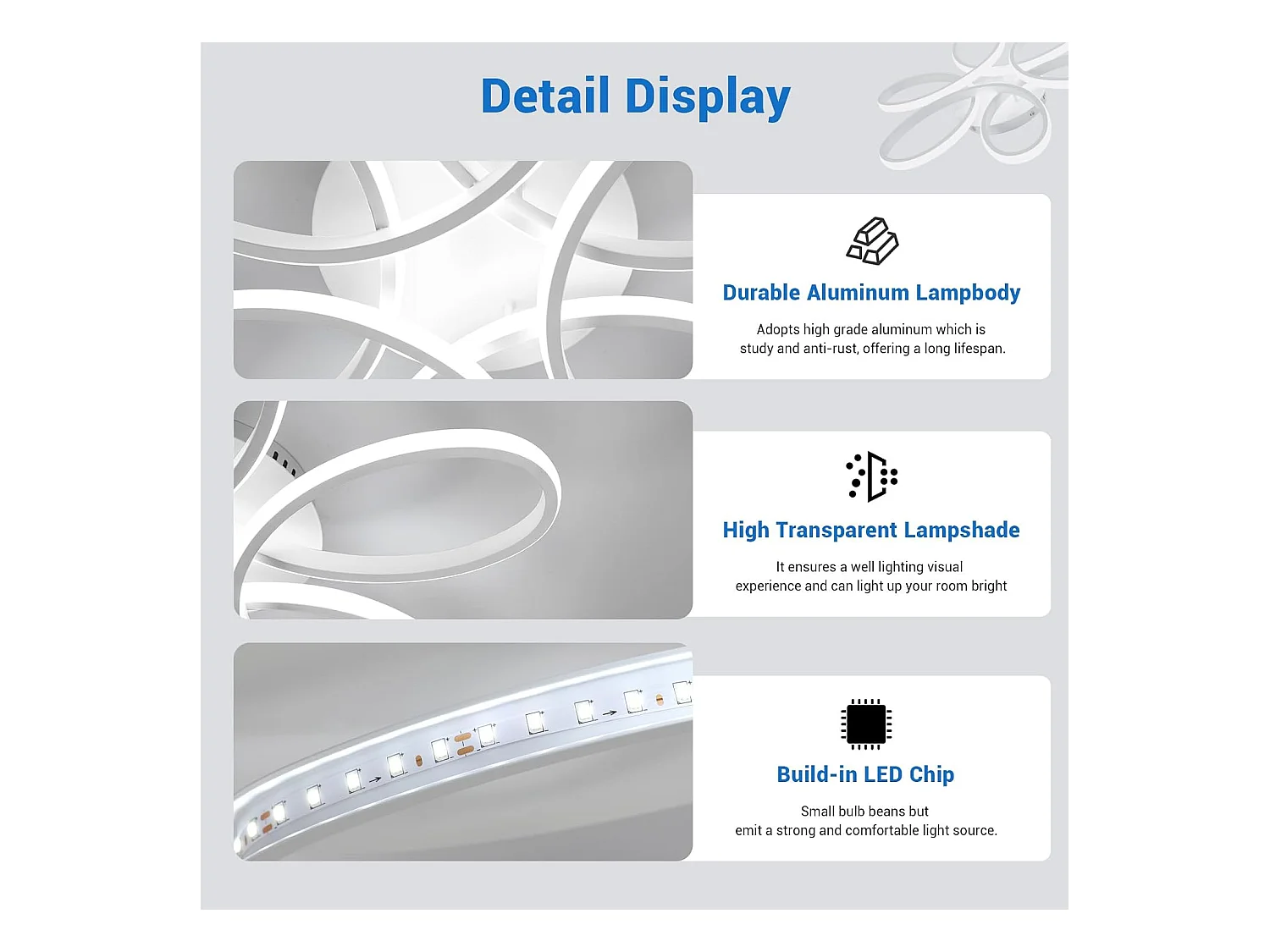 Plafonnier LED, 75W, 6750lm, plafonnier LED, style moderne, plafonnier de salon, blanc, 6500K, lumière blanc froid, diamètre 59 cm