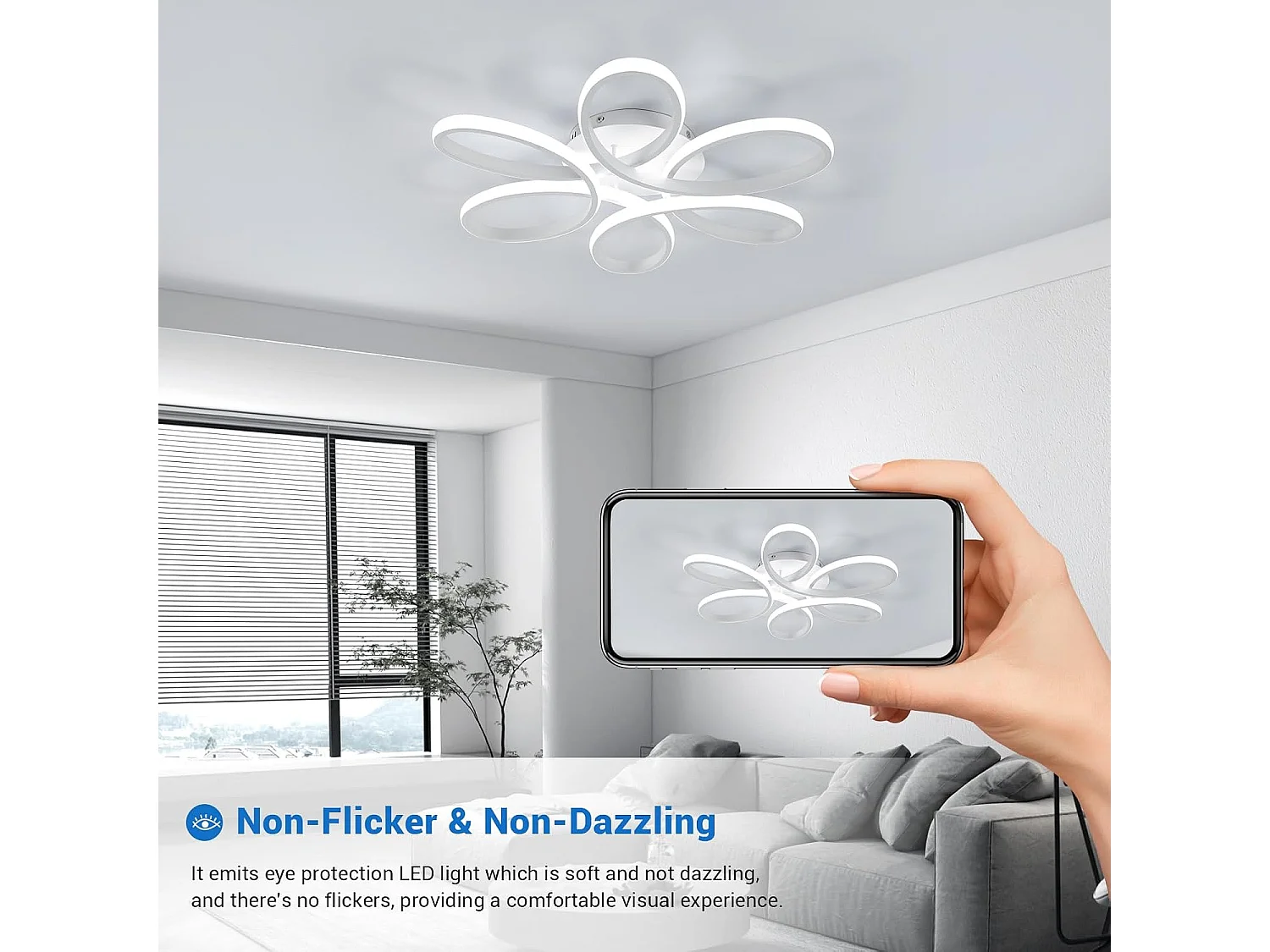 Plafonnier LED, 75W, 6750lm, plafonnier LED, style moderne, plafonnier de salon, blanc, 6500K, lumière blanc froid, diamètre 59 cm