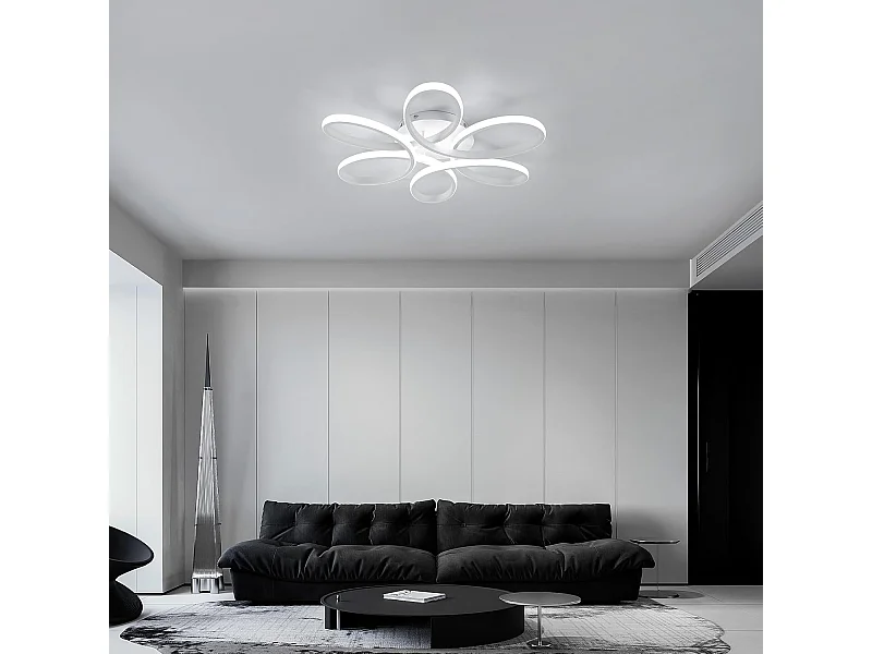 Plafonnier LED, 75W, 6750lm, plafonnier LED, style moderne, plafonnier de salon, blanc, 6500K, lumière blanc froid, diamètre 59 cm