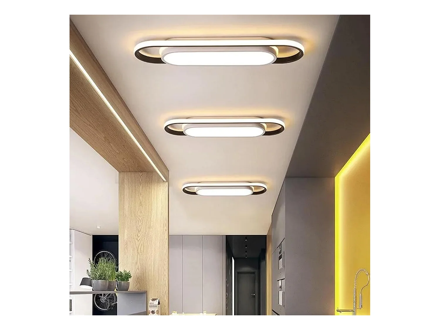 Plafonnier LED Ovale Réglable 3 Couleurs (3000K/4500K/6500K) - 30W - Aluminium Noir/Blanc - 48*12.5*5cm - 220V