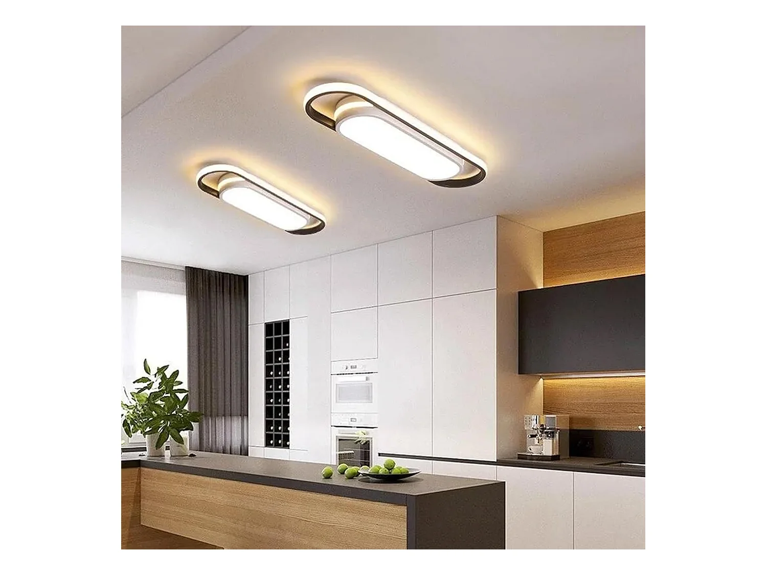 Plafonnier LED Ovale Réglable 3 Couleurs (3000K/4500K/6500K) - 30W - Aluminium Noir/Blanc - 48*12.5*5cm - 220V