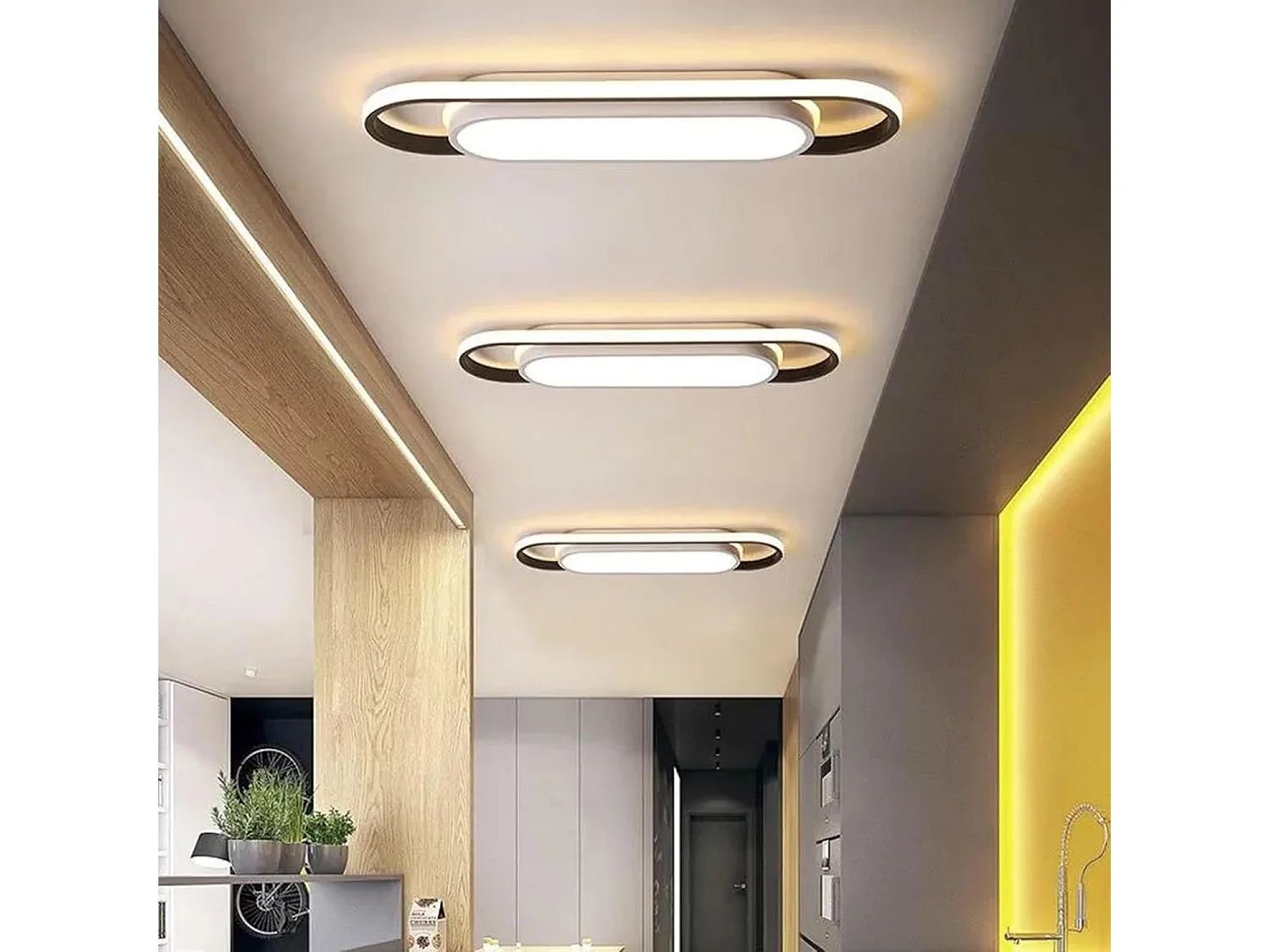 Plafonnier LED Ovale Réglable 3 Couleurs (3000K/4500K/6500K) - 30W - Aluminium Noir/Blanc - 48*12.5*5cm - 220V