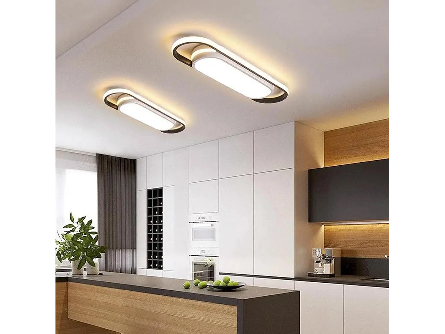 Plafonnier LED Ovale Réglable 3 Couleurs (3000K/4500K/6500K) - 30W - Aluminium Noir/Blanc - 48*12.5*5cm - 220V