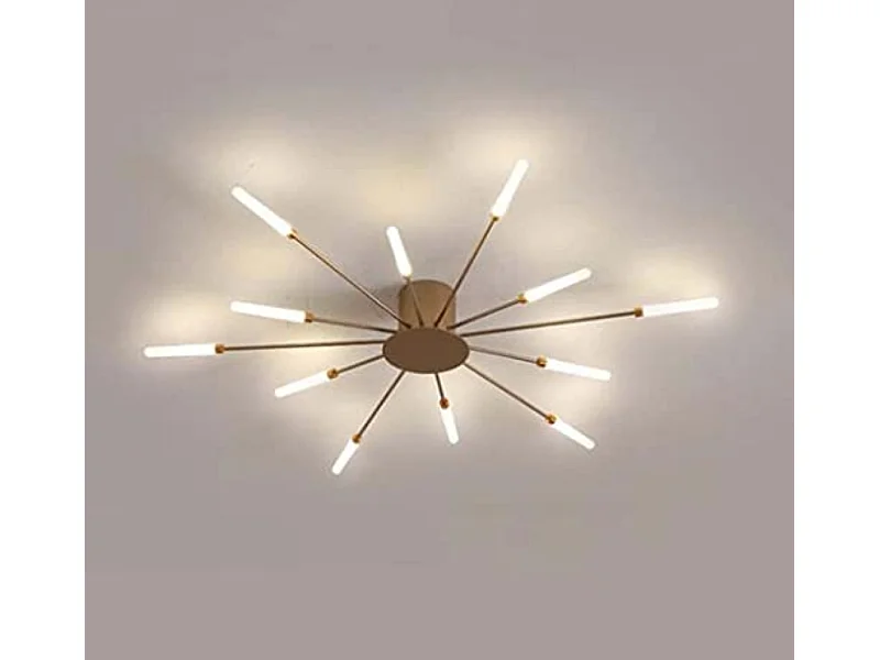 Lustre LED style industriel, 12 lumières en fer forgé, plafonnier LED vintage style feux d'artifice, lustre doré 4000K pour salon, chambre, cuisine, café