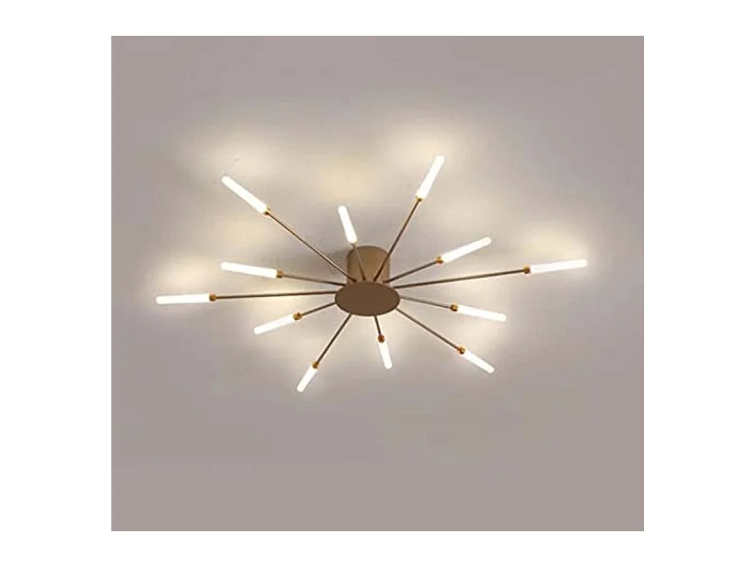 Lustre LED style industriel, 12 lumières en fer forgé, plafonnier LED vintage style feux d'artifice, lustre doré 4000K pour salon, chambre, cuisine, café