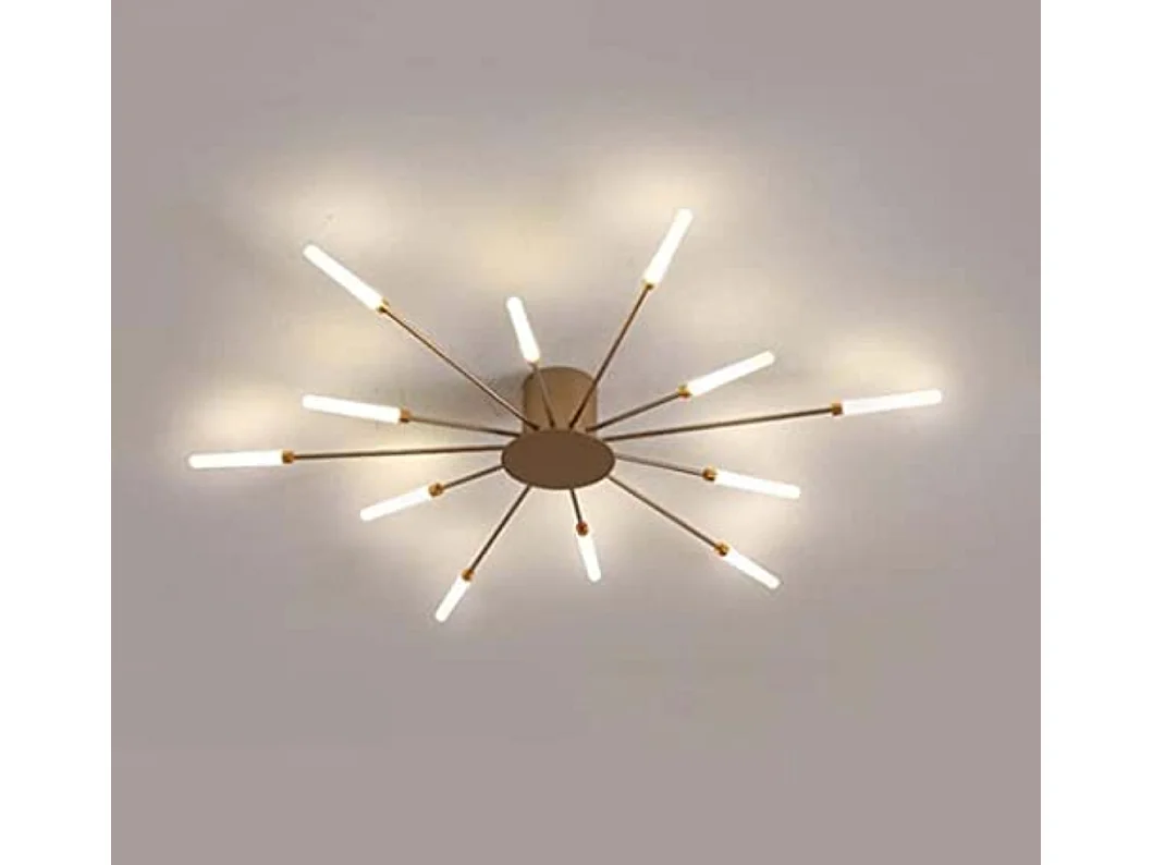 Lustre LED style industriel, 12 lumières en fer forgé, plafonnier LED vintage style feux d'artifice, lustre doré 4000K pour salon, chambre, cuisine, café