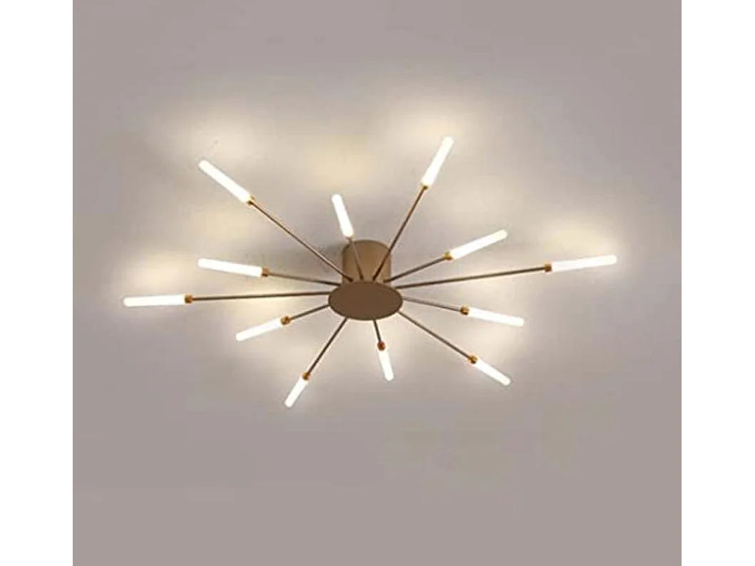 Lustre LED style industriel, 12 lumières en fer forgé, plafonnier LED vintage style feux d'artifice, lustre doré 4000K pour salon, chambre, cuisine, café