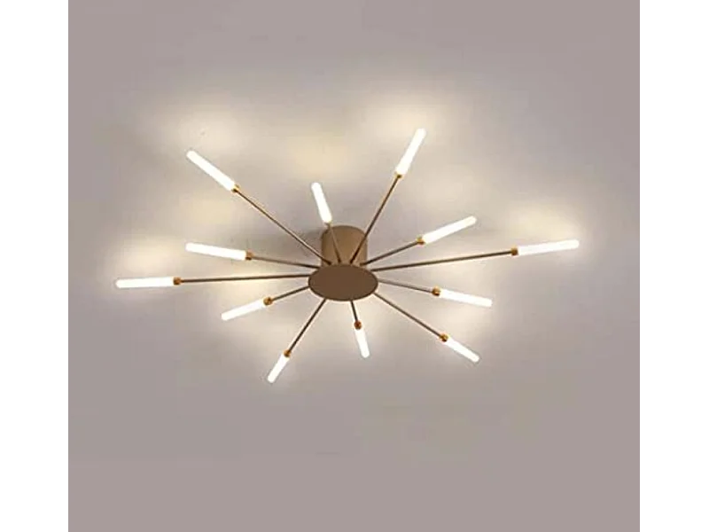 Lustre LED style industriel, 12 lumières en fer forgé, plafonnier LED vintage style feux d'artifice, lustre doré 4000K pour salon, chambre, cuisine, café