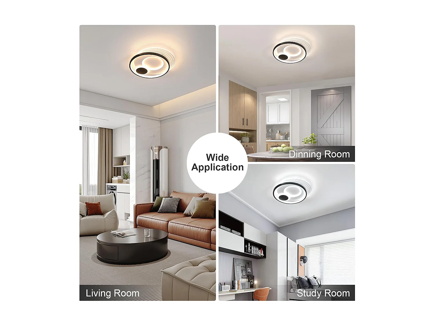 Plafonnier LED, rond, dimmable, 37W, 3330 lumens, contemporain, noir et blanc, 45 cm, intérieur, chambre, salon, cuisine