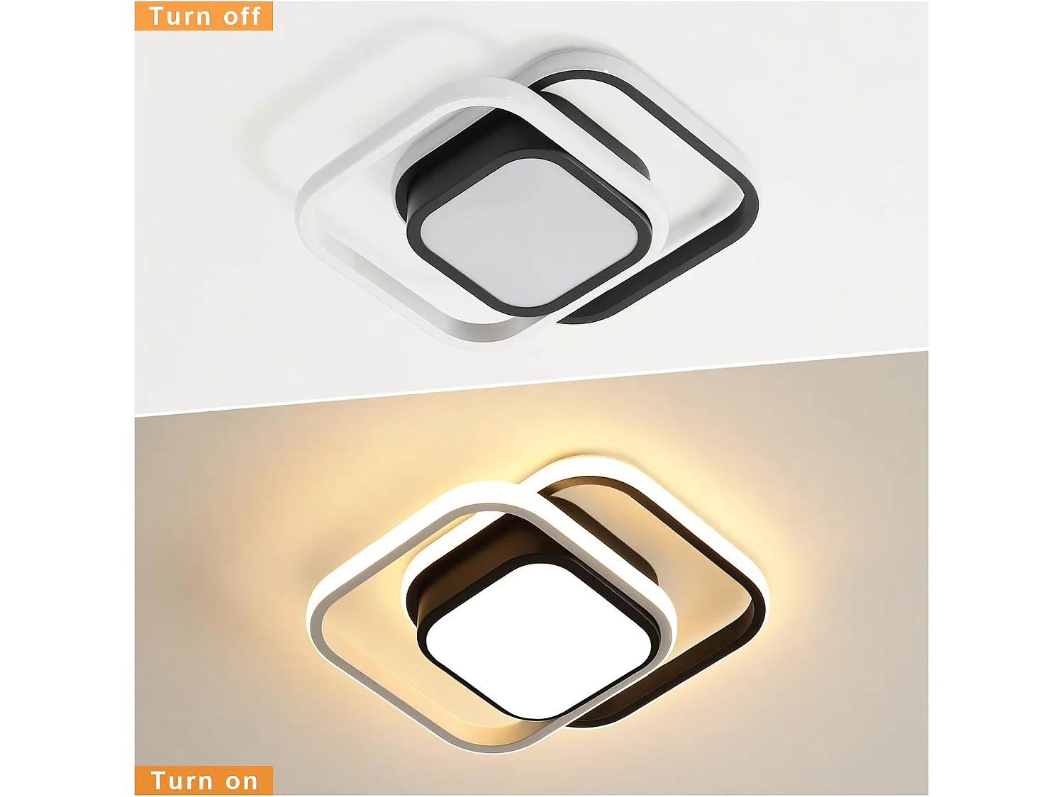 Plafonnier LED carré moderne 32 W 2 400 lm Noir Convient pour chambre, salon, cuisine, salle à manger Lumière blanche chaude 3 000 K