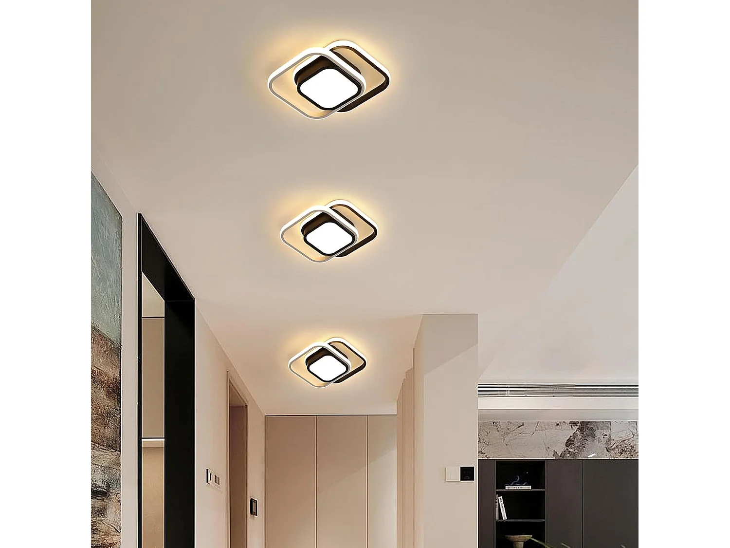 Plafonnier LED carré moderne 32 W 2 400 lm Noir Convient pour chambre, salon, cuisine, salle à manger Lumière blanche chaude 3 000 K