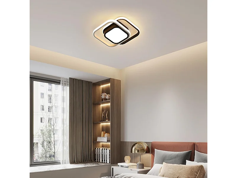 Plafonnier LED carré moderne 32 W 2 400 lm Noir Convient pour chambre, salon, cuisine, salle à manger Lumière blanche chaude 3 000 K
