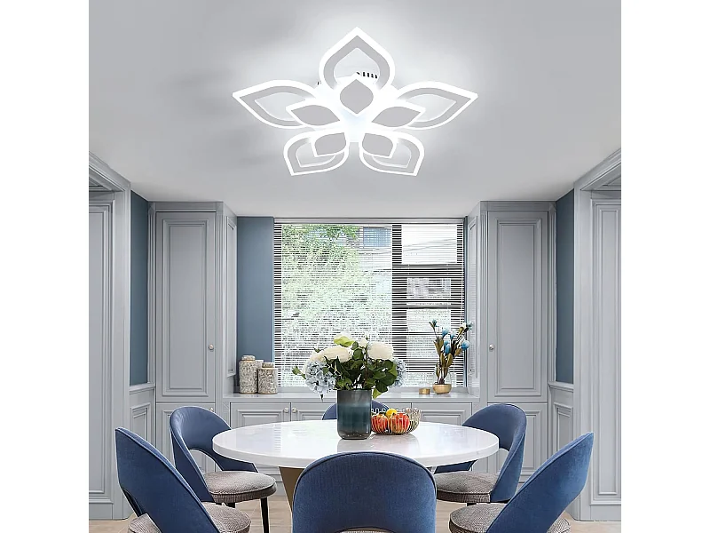 Plafonnier LED moderne 5850 lm, design floral, adapté au salon, à la chambre, à la salle à manger, lumière blanche froide 6500 K, 56 cm