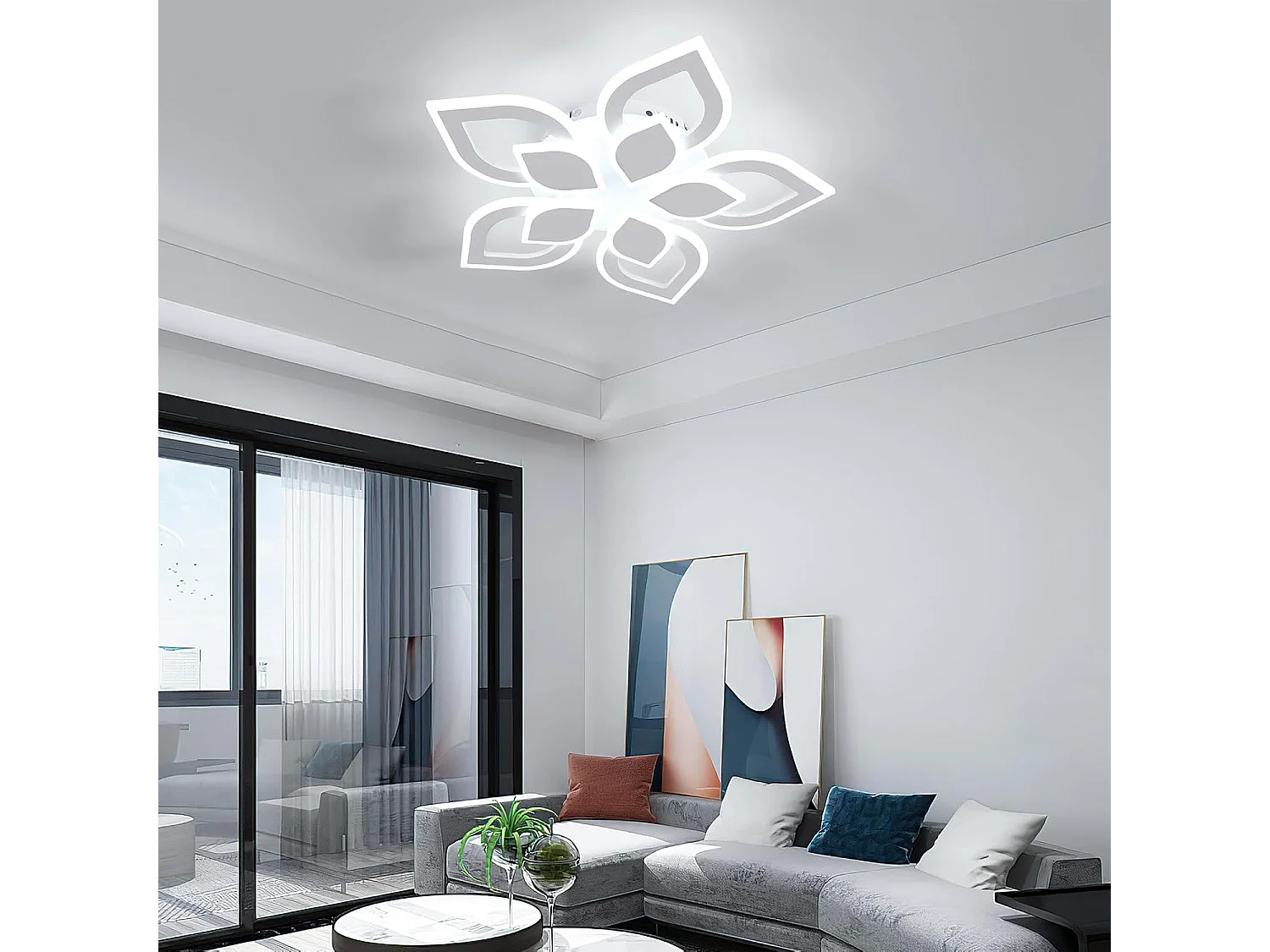 Plafonnier LED moderne 5850 lm, design floral, adapté au salon, à la chambre, à la salle à manger, lumière blanche froide 6500 K, 56 cm