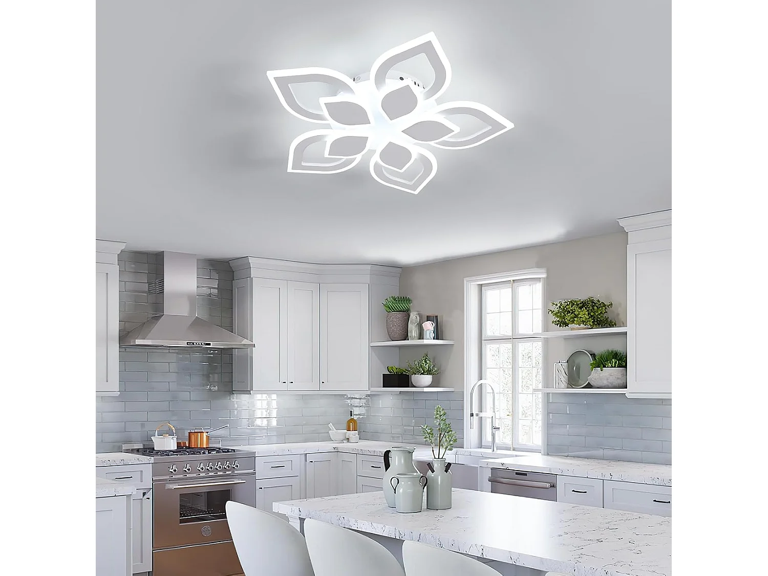 Plafonnier LED moderne 5850 lm, design floral, adapté au salon, à la chambre, à la salle à manger, lumière blanche froide 6500 K, 56 cm