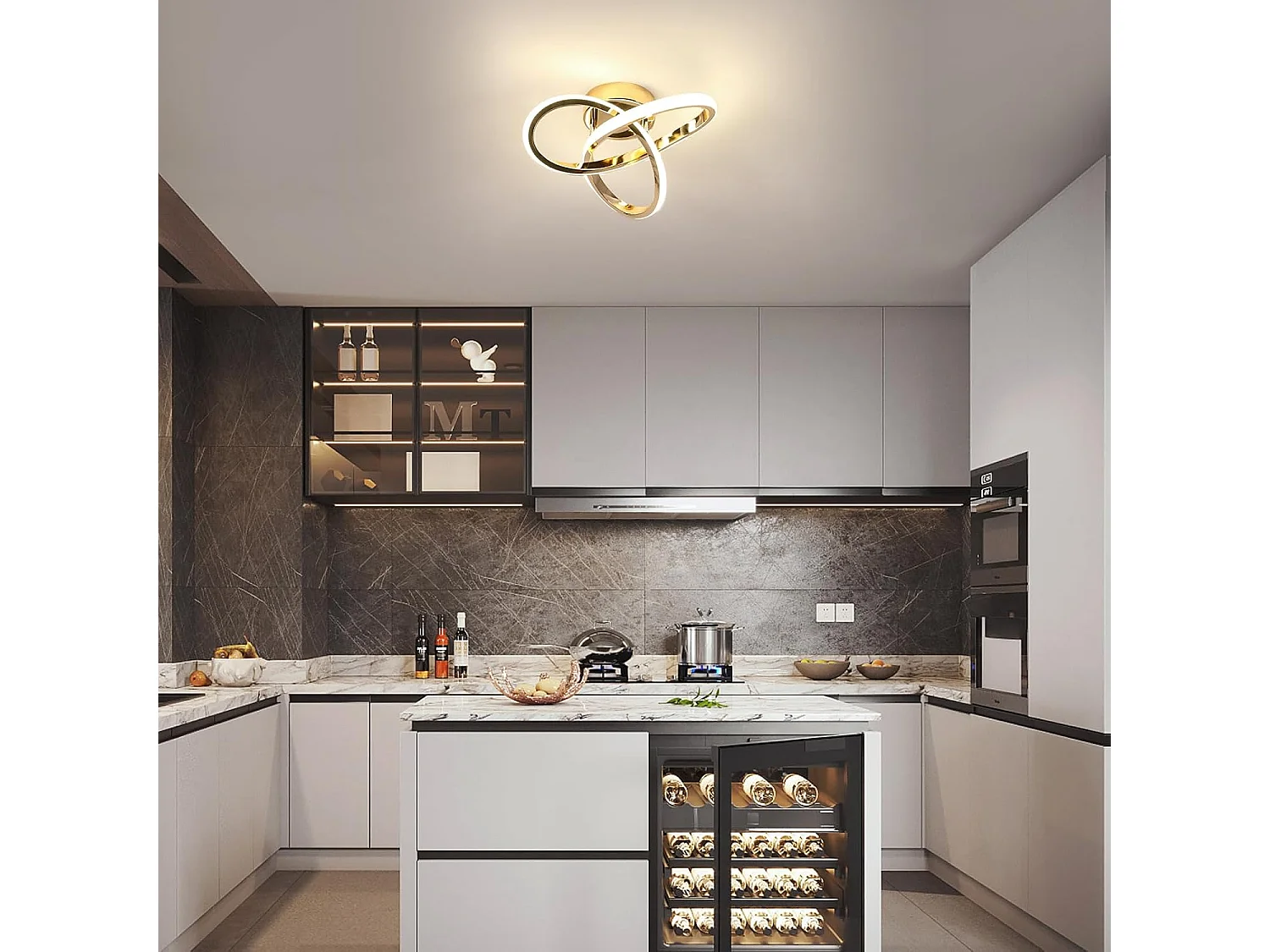 Plafonnier LED doré, plafonnier de salon moderne 22 W, lumière neutre 4 500 K, luminaire créatif en forme de fleur, pour couloir de chambre