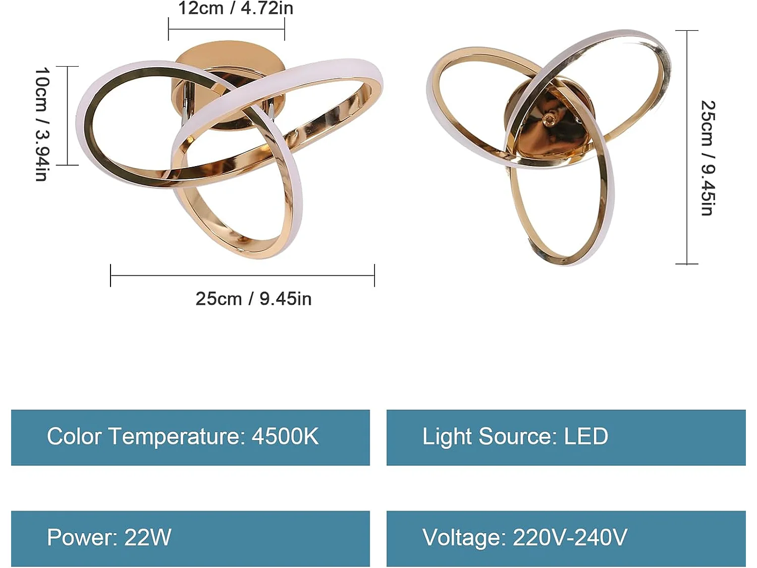 Plafonnier LED doré, plafonnier de salon moderne 22 W, lumière neutre 4 500 K, luminaire créatif en forme de fleur, pour couloir de chambre