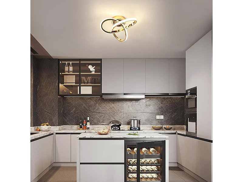 Plafonnier LED doré, plafonnier de salon moderne 22 W, lumière neutre 4 500 K, luminaire créatif en forme de fleur, pour couloir de chambre