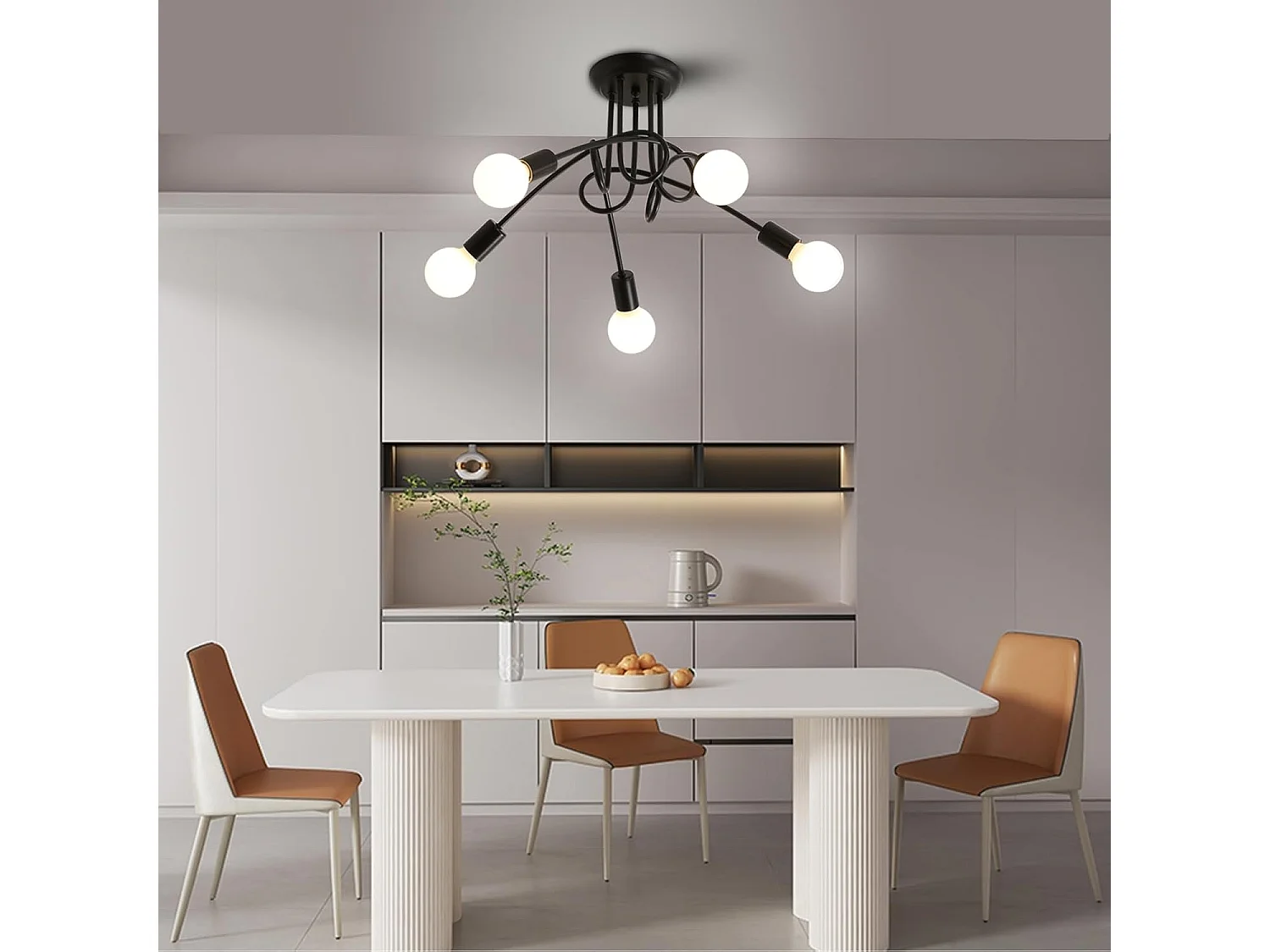 Plafonnier style industriel, suspension moderne en fer forgé, plafonnier noir 5 lumières E27 pour salon, chambre, cuisine (ampoule non incluse)