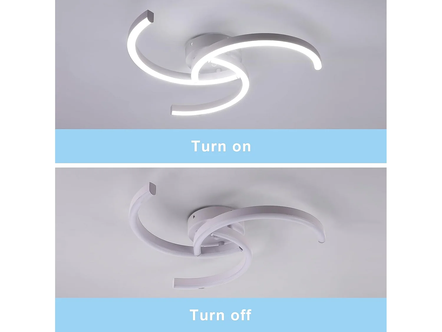 Plafonnier LED moderne en spirale 24 W, luminaire de plafond blanc de 52 cm pour salon et chambre à coucher, lumière blanche froide 6500 K