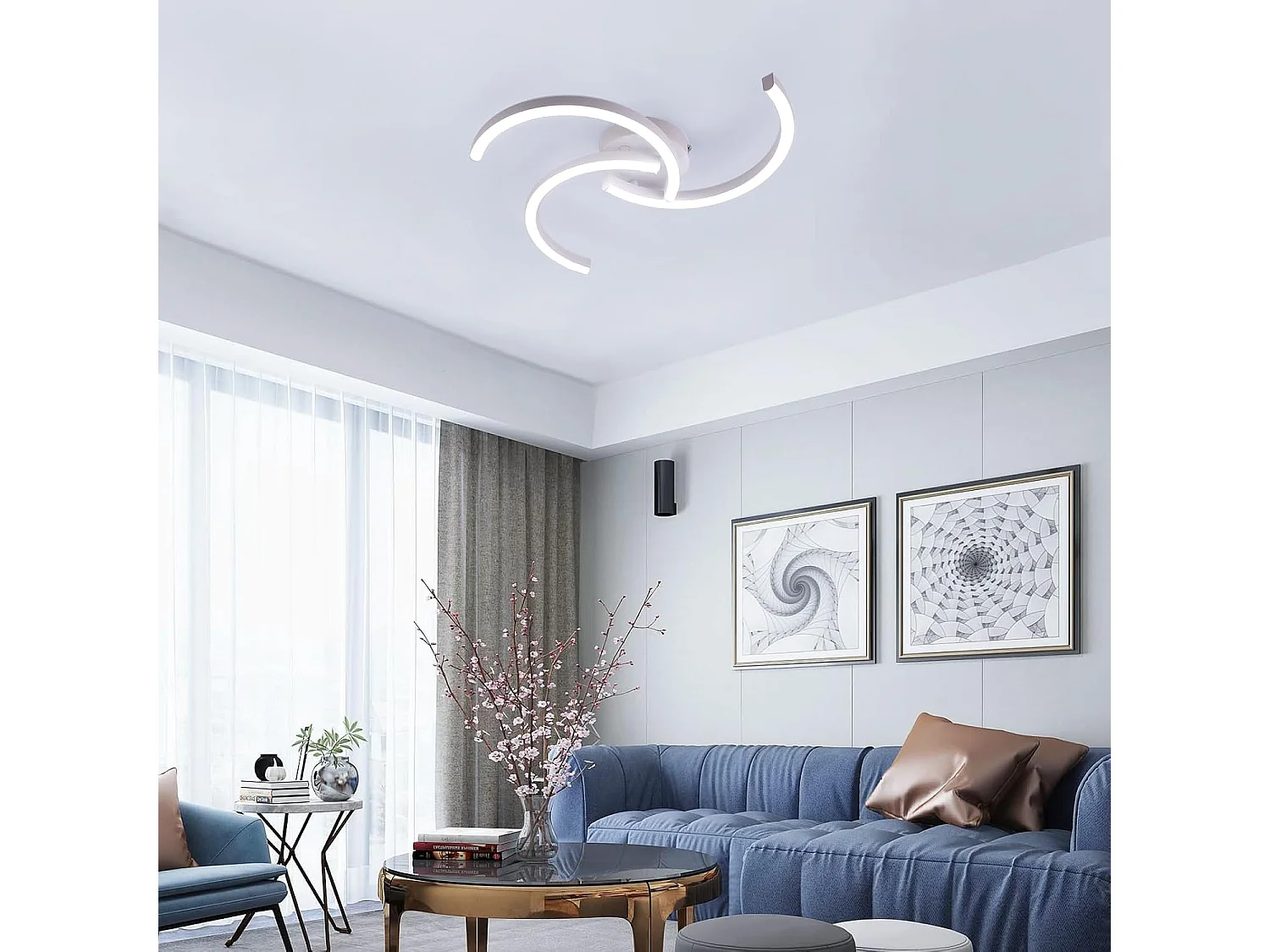 Plafonnier LED moderne en spirale 24 W, luminaire de plafond blanc de 52 cm pour salon et chambre à coucher, lumière blanche froide 6500 K