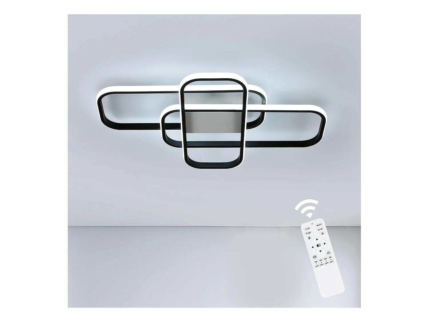 Plafonnier LED à intensité variable, 44W, moderne, noir, avec télécommande, 3000K-6500K, pour salon, chambre à coucher, salle à manger, en métal